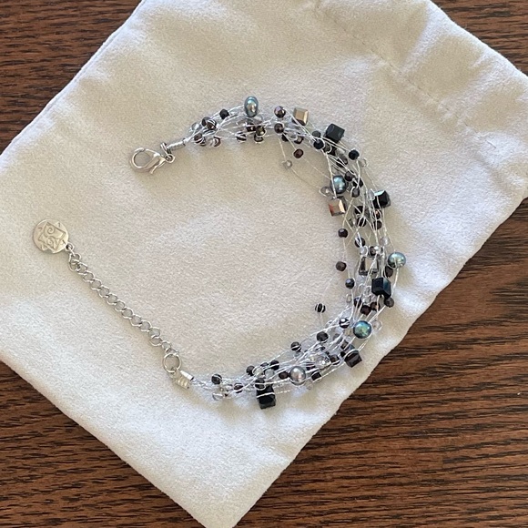 MULTI Strand Beaded Crystal Wire Bracelet 9" Silver Bracelet - Picture 3 of 6